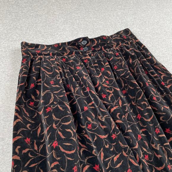 VTG Dark Floral Velvet Pleated Midi Skirt 12 Whimsigoth Cottagecore Witchy Retro - Picture 4 of 16